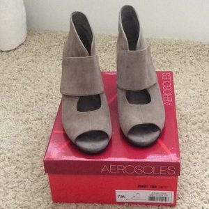 Taupe suede wedge heel. Barely worn